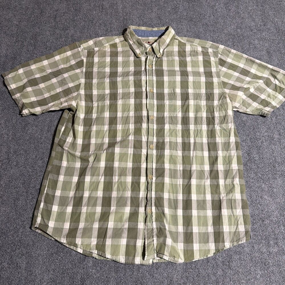 Woolrich Shirt Mens Large Green Plaid Button Down Short Sleeve 100% Cotton